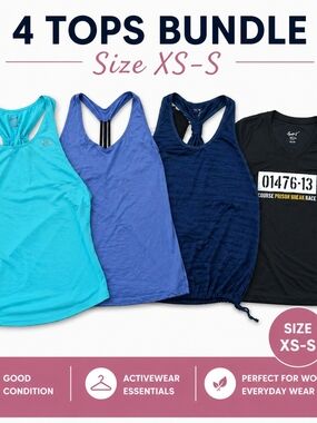 Women’s Activewear Tops Bundle 4pc XS-S Tank Tops & Tee Workout Gym Lot